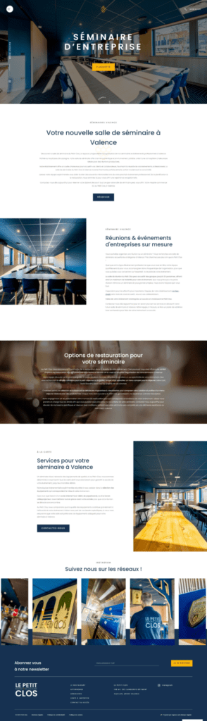 page de réservation séminaire petit clos plateau de lautagne - Agence web Valence Marque Digitale