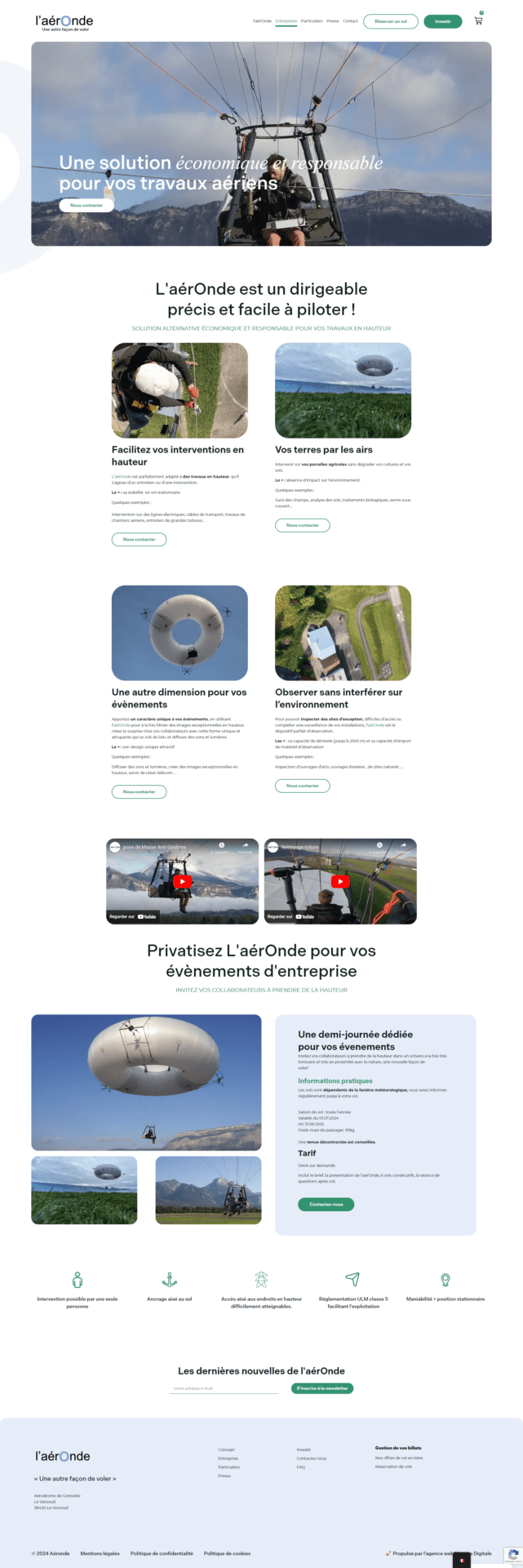 Page "Entreprises" site Aeronde